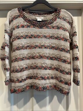 Cooperative Cream Open-Knit Sweater with Multicolor Stripes